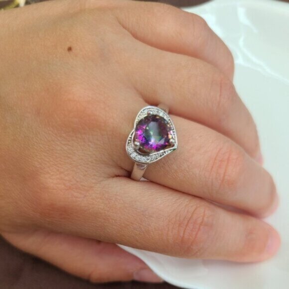 Vintage Boho Sterling Silver Mystic Topaz Heart Ring Size 8 - Picture 5 of 8
